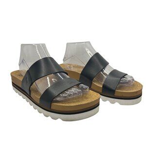 Reef Cushion Vista Slide Sandals Black Synthetic Leather Cork Sole Size 8.5